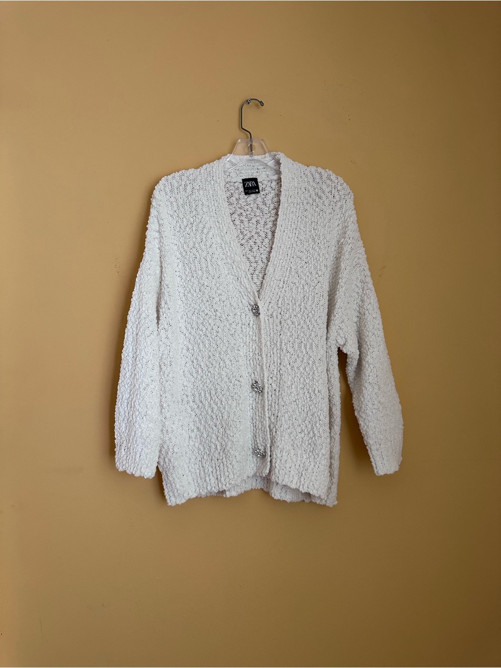 Zara Cream/White Chunky Knit Button Cardigan